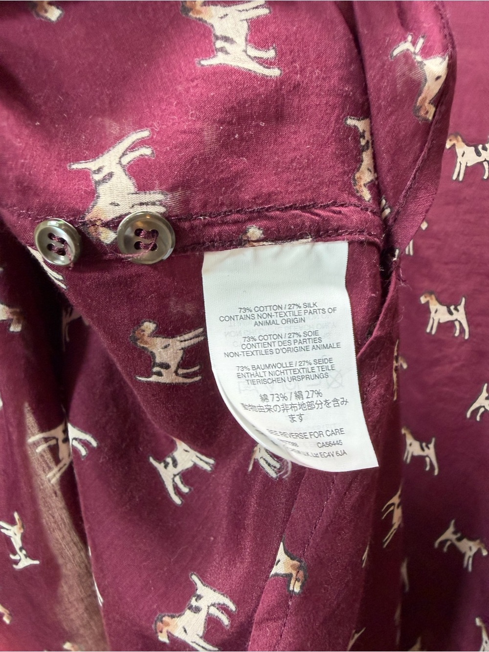 J. Crew cotton & silk Burgundy Long-Sleeve Button-Up Shirt with Dog Print - Picture 9 of 9